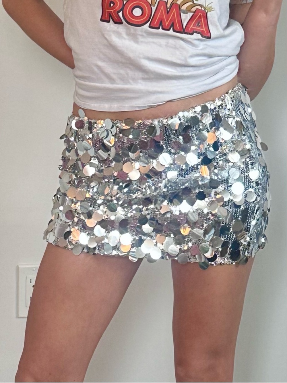 Silver Edikted Sequin Mini Skirt